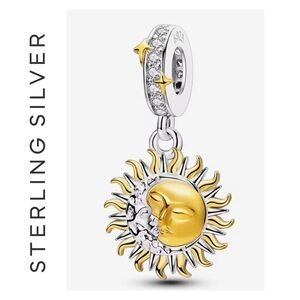 π 14K Gold Plated Moon Sunburst Dangle Charm